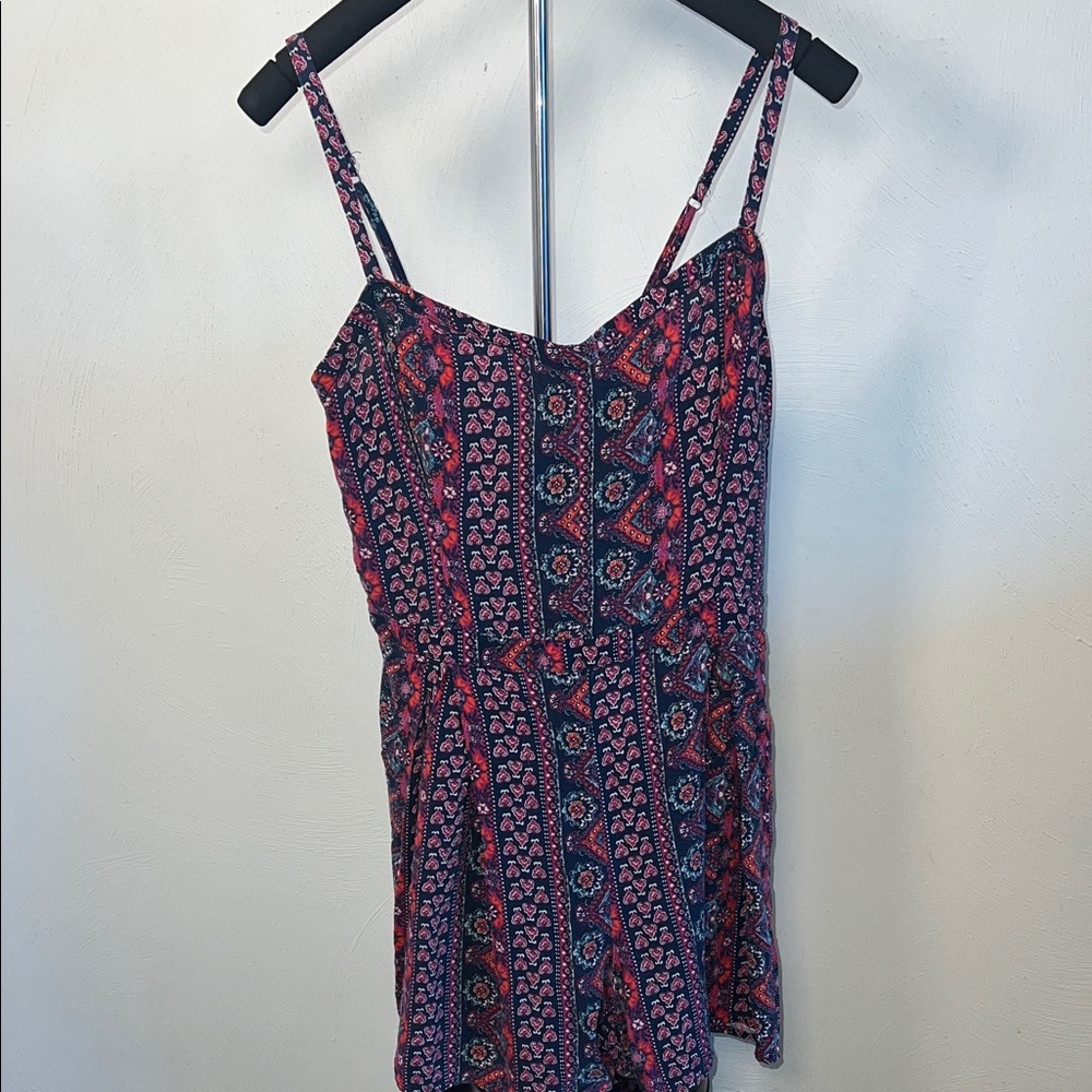 Hollister Red and Blue Patterned Romper